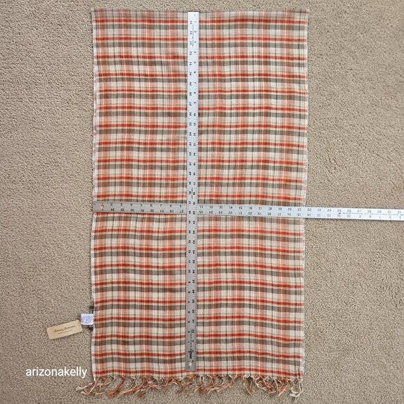 NWT Tommy Bahama Cotton Plaid Scarf Desert Sky Orange - Picture 6 of 7